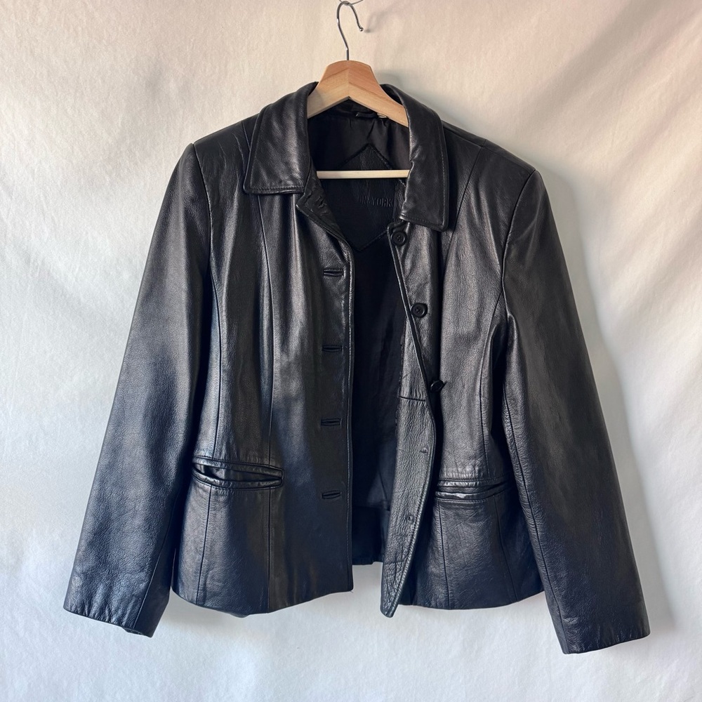 Preston & York Black Leather Button-Front Jacket - Picture 3 of 12